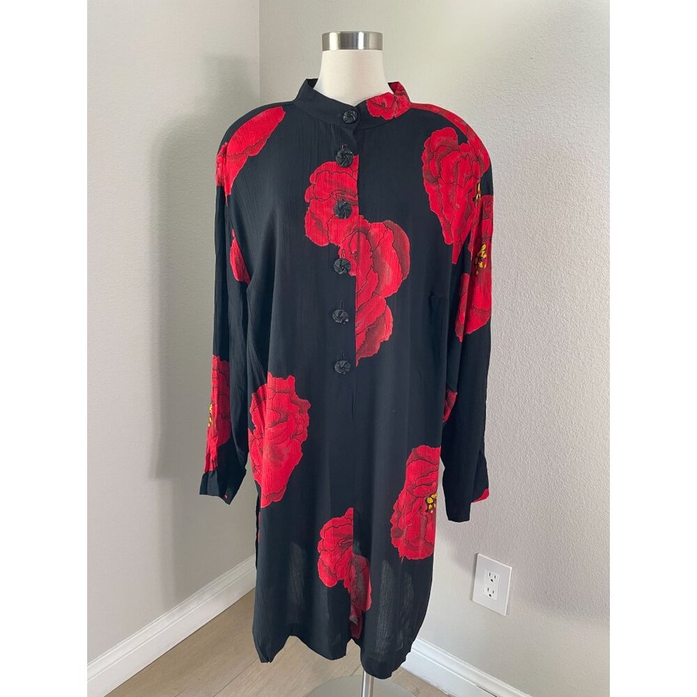 Vintage Sharon Anthony Womens Plus 26W Floral Button Up Tunic Top‎ Jacket